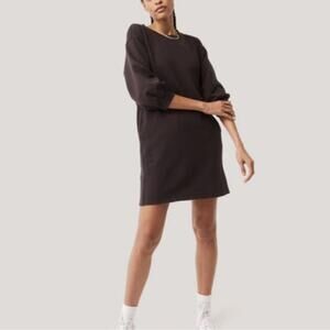 PACT Black Organic Cotton Essential Puff Sleeve Sweatshirt Dress S Pockets